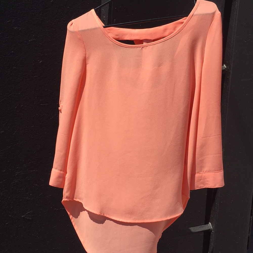 0061 Mine Salmon Top with Peek-a-boo Neck